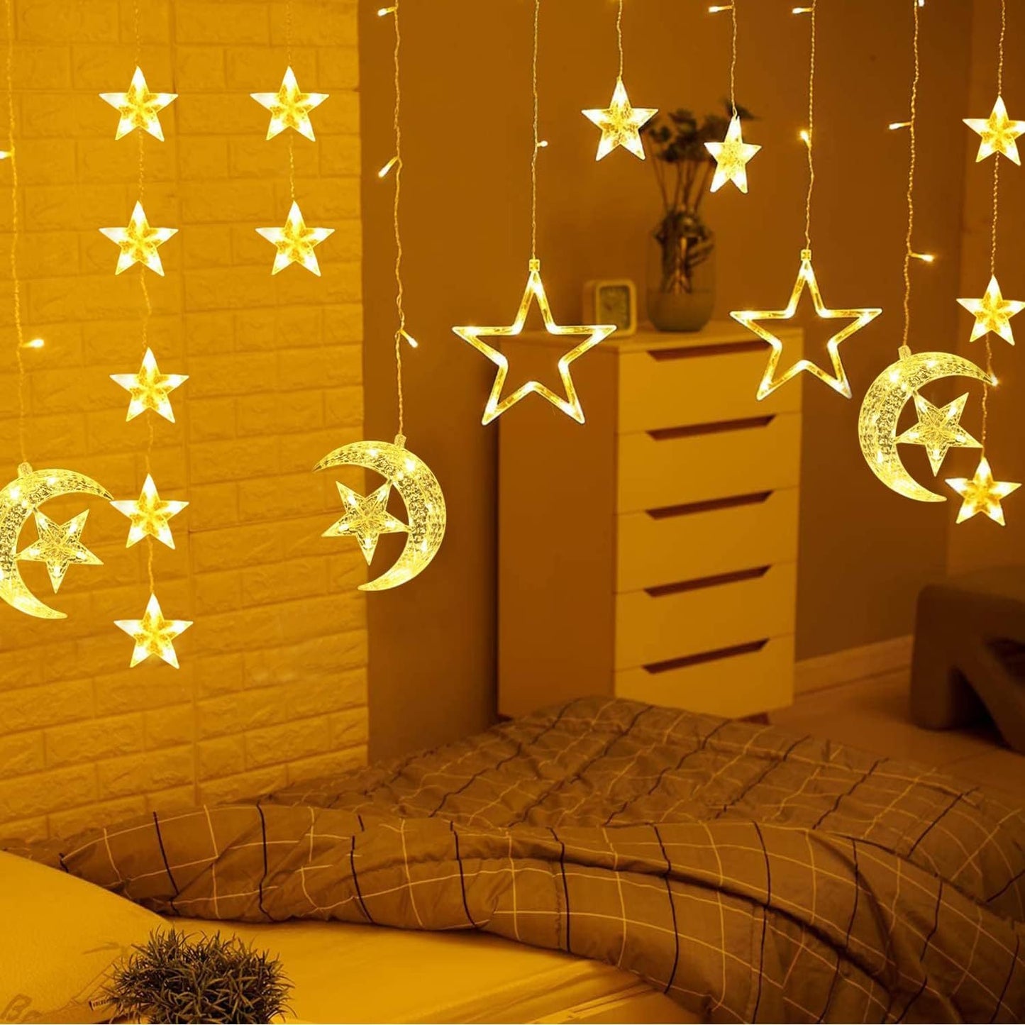Ramadan Decorations Lights, Star Moon Lights with Remote Control & Battery Case for Home Ramadan Lights for Holiday Ramadan Decorations