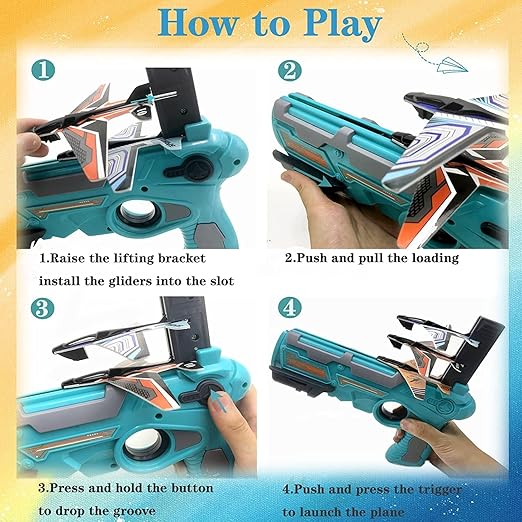 Storio Toys Airplane Launcher Gun,Safe and Fun Shooting Guns for Kids,Paper Foam Gliders for Quick and Easy | Best Gift for Boys Kids Children