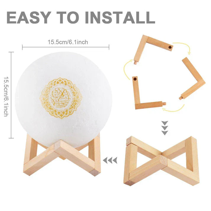 NoorWave™ 4-in-1 Quran Speaker with 16-Color 3D Moon Lamp & Recitation